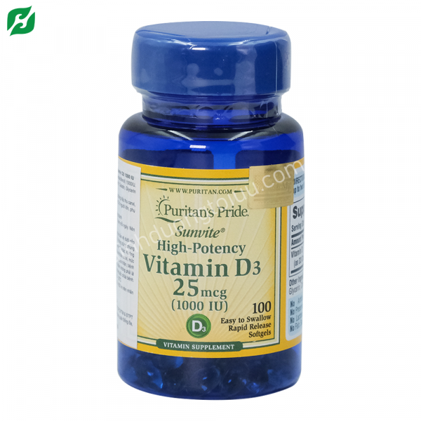 Viên uống Puritan's Pride Vitamin D3 25mcg (1000IU) (100 viên) – Bổ sung vitamin D3, tăng cường hấp thu Canxi