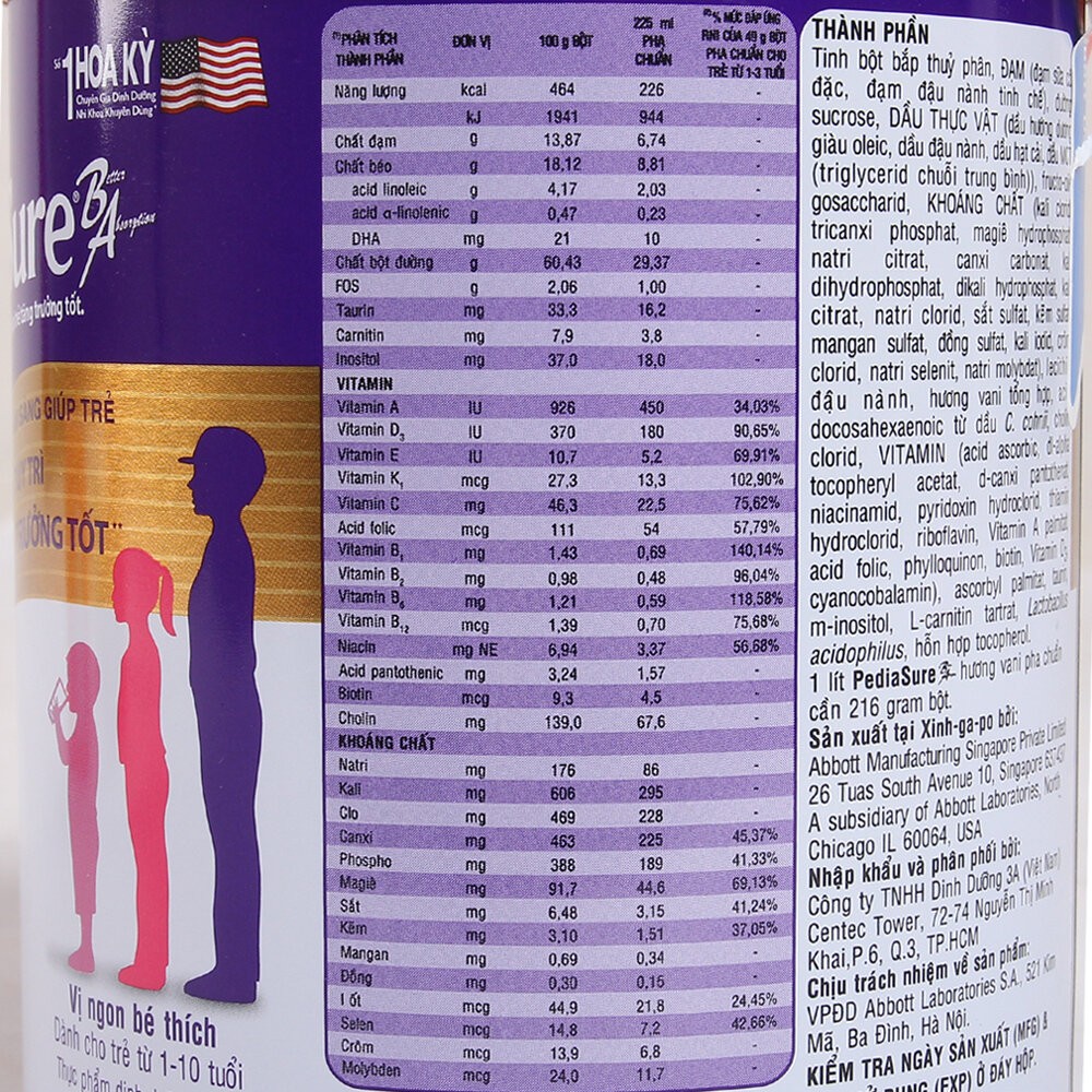 Sữa Pediasure 400g – Sữa dinh dưỡng cho trẻ biếng ăn, chậm tăng cân Pediasure BA Hoa Kỳ