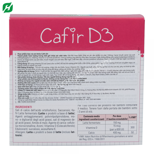 Cafir D3 20 Gói - Bảo vệ và phát triển cơ thể với Canxi và D3