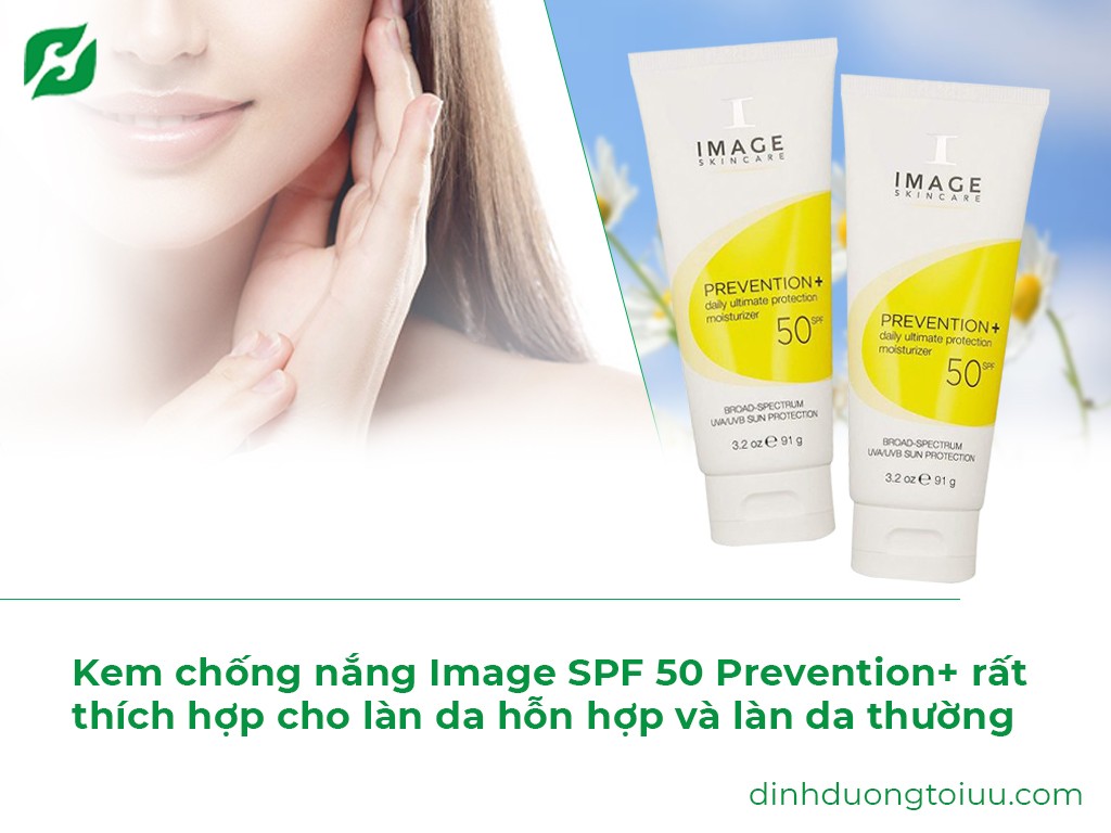 Kem chống nắng Image SPF 50 Prevention+ rất thích hợp cho làn da hỗn hợp và làn da thường