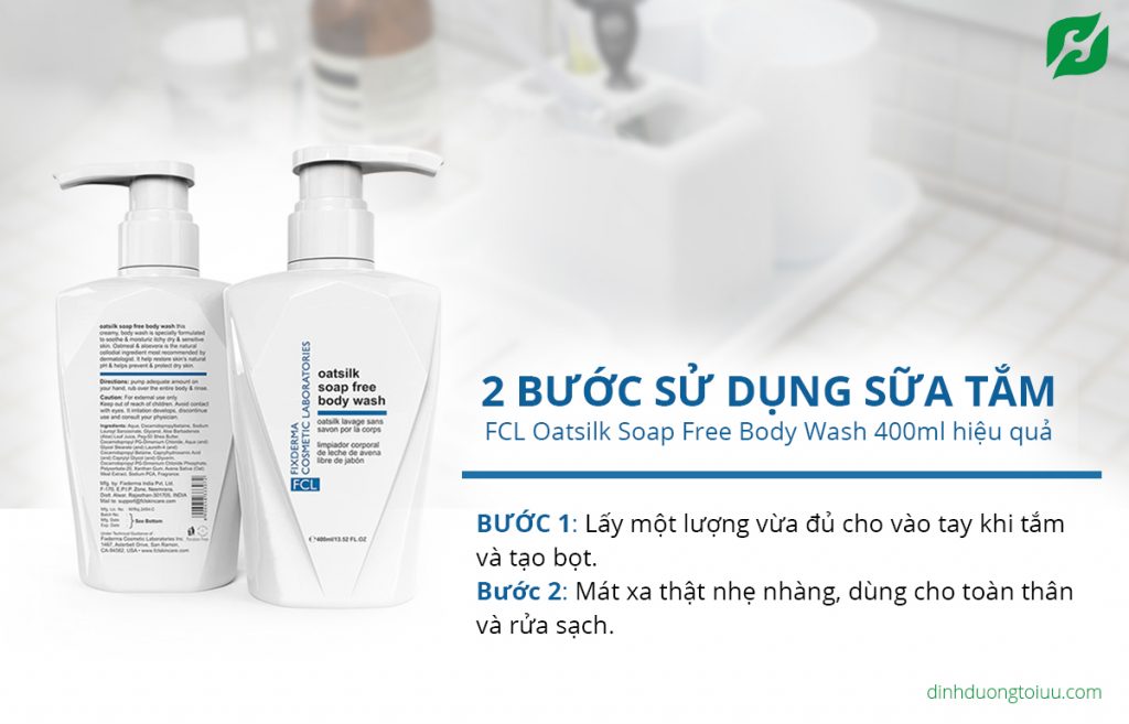 2 bước sử dụng Sữa tắm FCL Oatsilk Soap Free Body Wash 400ml hiệu quả