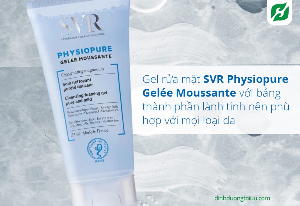 Gel rửa mặt SVR Physiopure Gelée Moussante với bảng thành phần lành tính nên phù hợp với mọi loại da