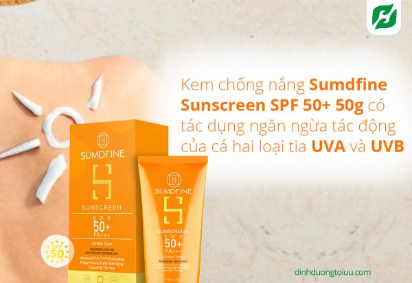 Kem chống nắng Sumdfine Sunscreen SPF 50+ 50g có tác dụng ngăn ngừa tác động của cá hai loại tia UVA và UVB