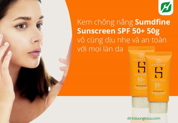 Kem chống nắng Sumdfine Sunscreen SPF 50+ 50g vô cùng dịu nhẹ và an toàn với mọi làn da.