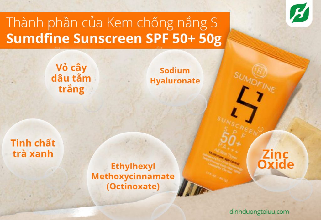 Thành phần của Kem chống nắng SUMDFINE SPF 50+ 50g
