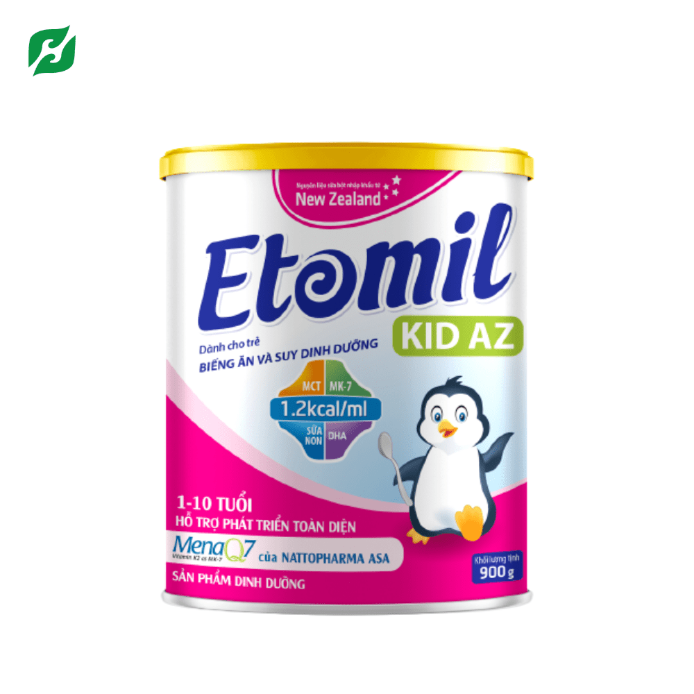 Sữa Etomil Kid AZ (900g) cao năng lượng cho trẻ nhẹ cân, biếng ăn và suy dinh dưỡng