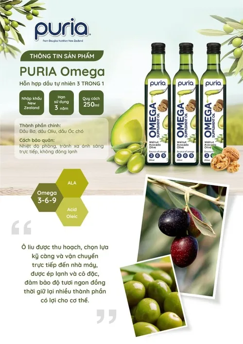 Dầu Puria Omega Supplement Oil - Bổ sung Omega 3 6 9 từ bơ, óc chó và dầu oliu