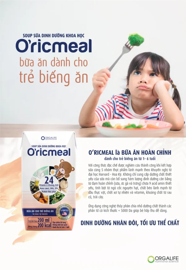 Soup uống dinh dưỡng O’ricmeal cho trẻ biếng ăn, thay thế bữa ăn dinh dưỡng