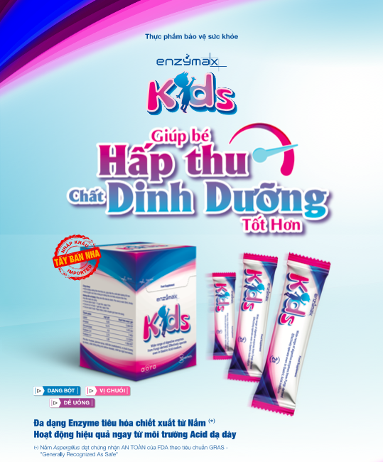 Thực phẩm bảo vệ sức khỏe ENZYMAX KIDS hỗ trợ tăng cường tiêu hóa (Hộp 30 gói)